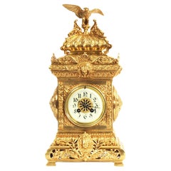 Used French Gilt Bronze Table Clock - Eagle