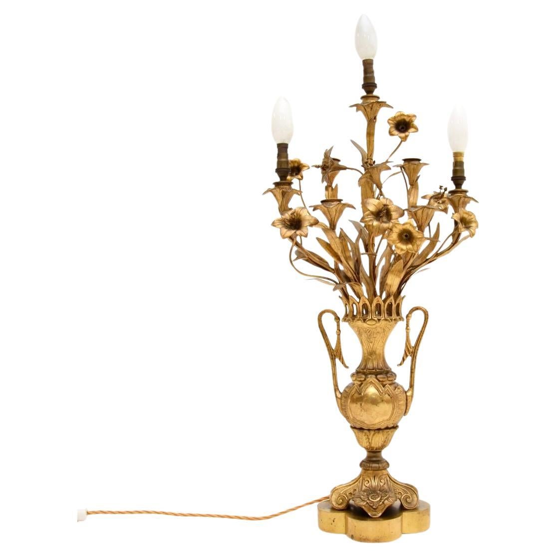 Lampe de bureau française d'antiquités en bronze doré