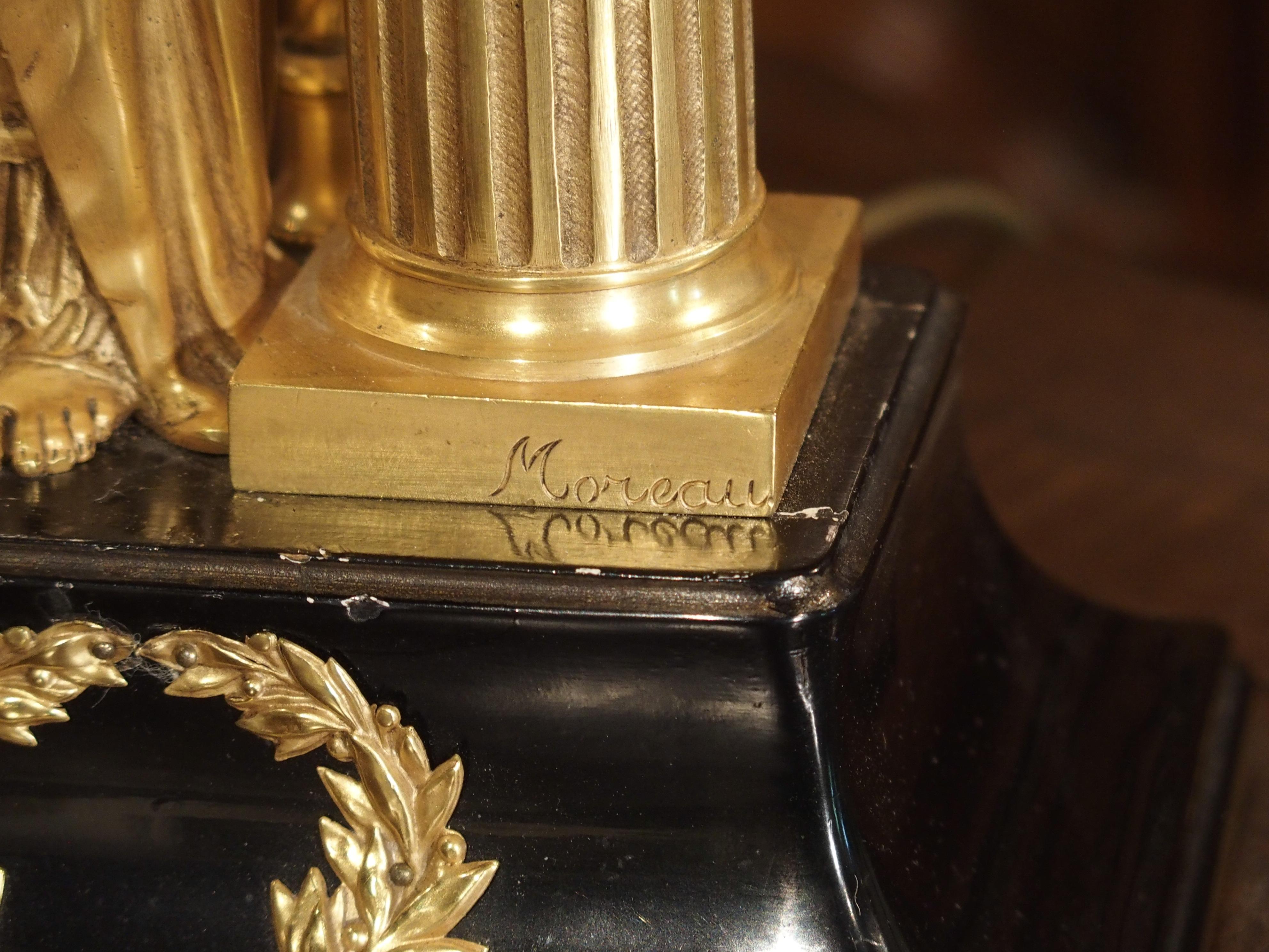 Lampe de bureau française ancienne en bronze doré, signée Moreau, fin du XIXe siècle en vente 3