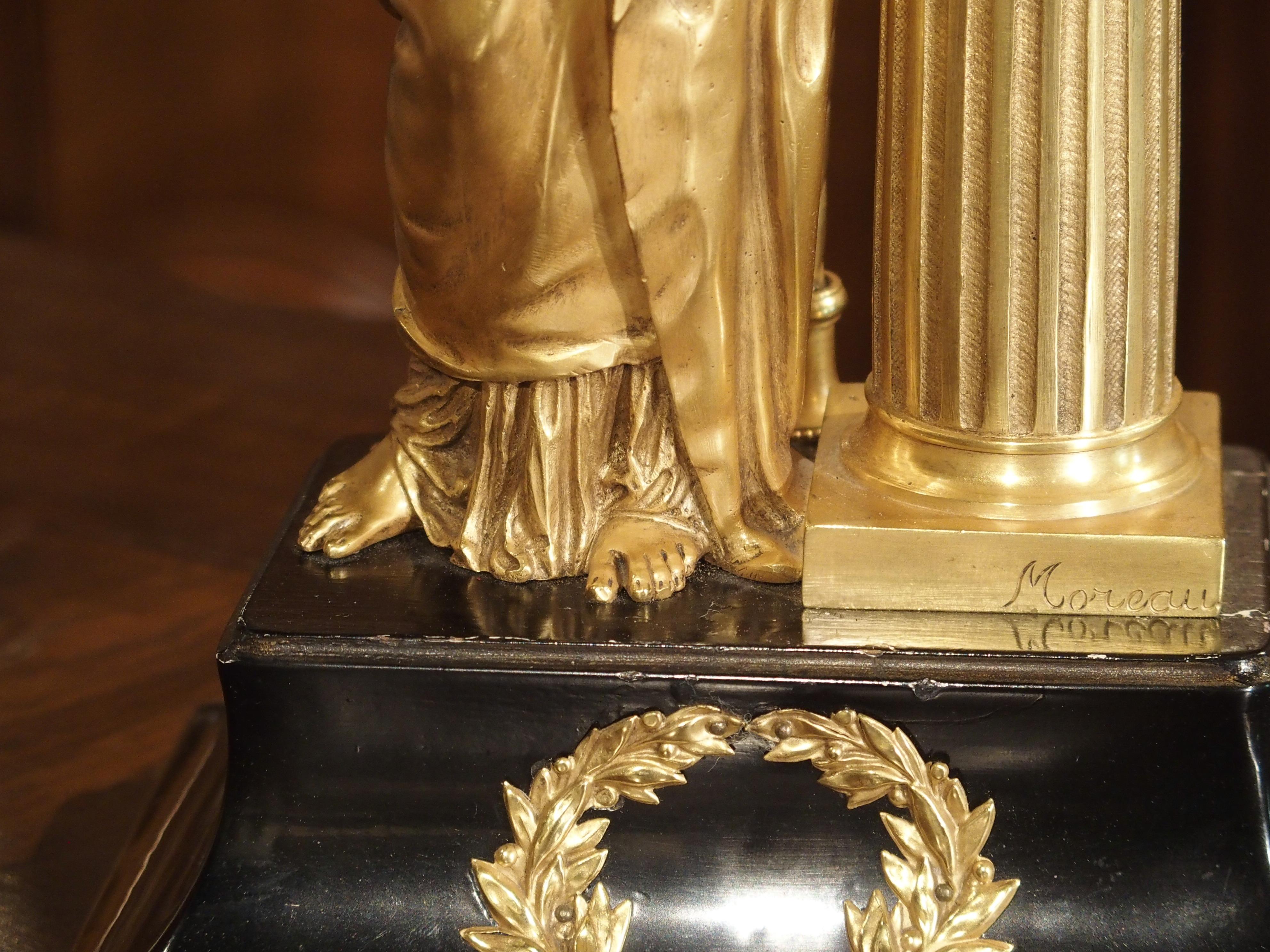 Antigua Lámpara de Mesa Francesa de Bronce Dorado, Firmada Moreau, Finales S. XIX en venta 4