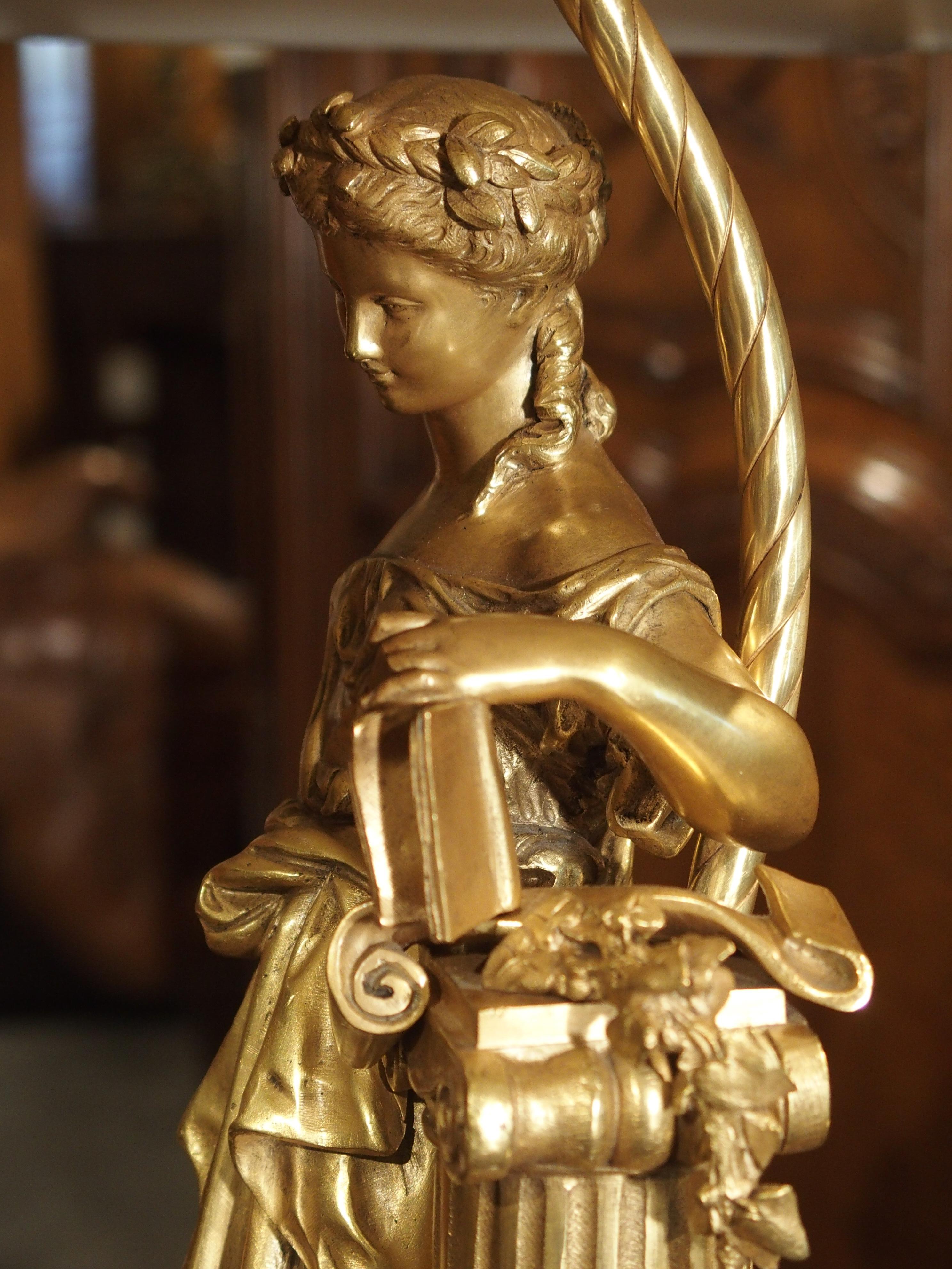 Lampe de bureau française ancienne en bronze doré, signée Moreau, fin du XIXe siècle en vente 11