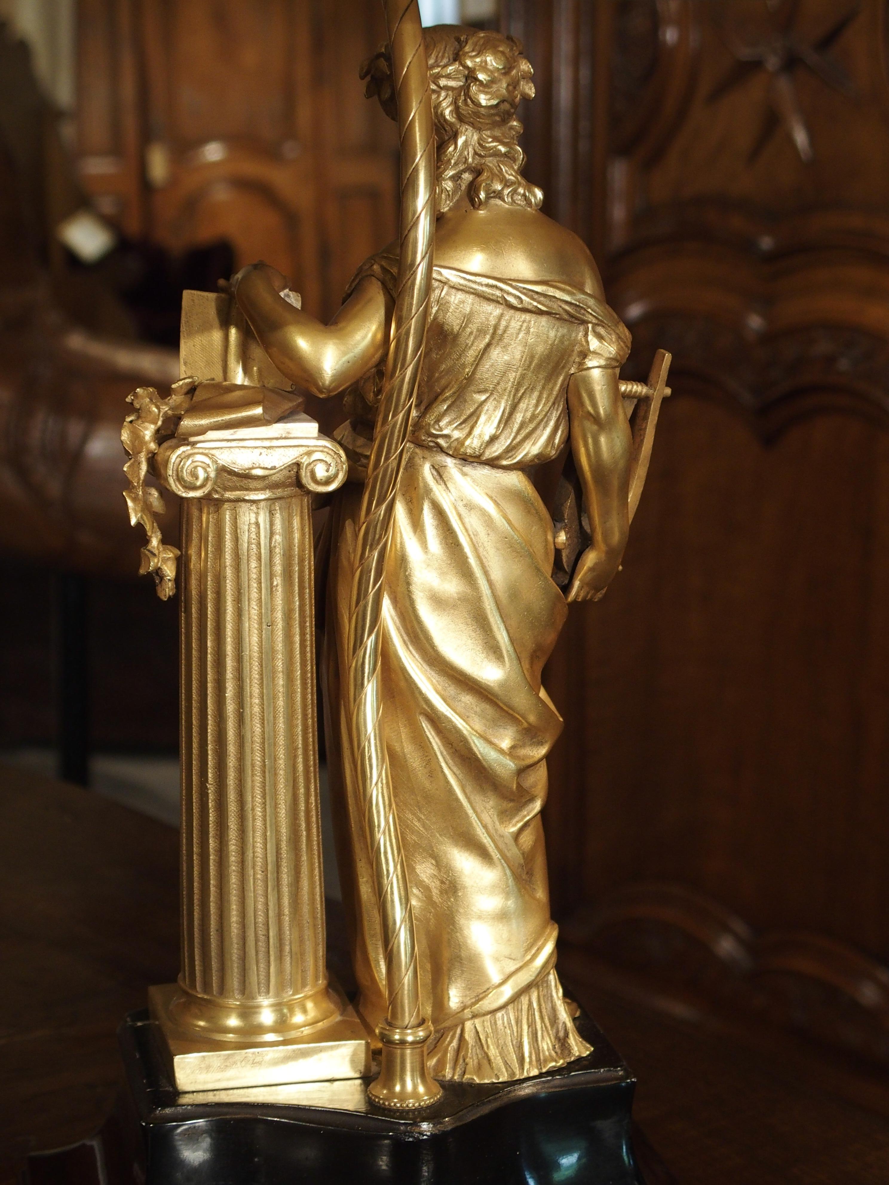Empire Lampe de bureau française ancienne en bronze doré, signée Moreau, fin du XIXe siècle en vente