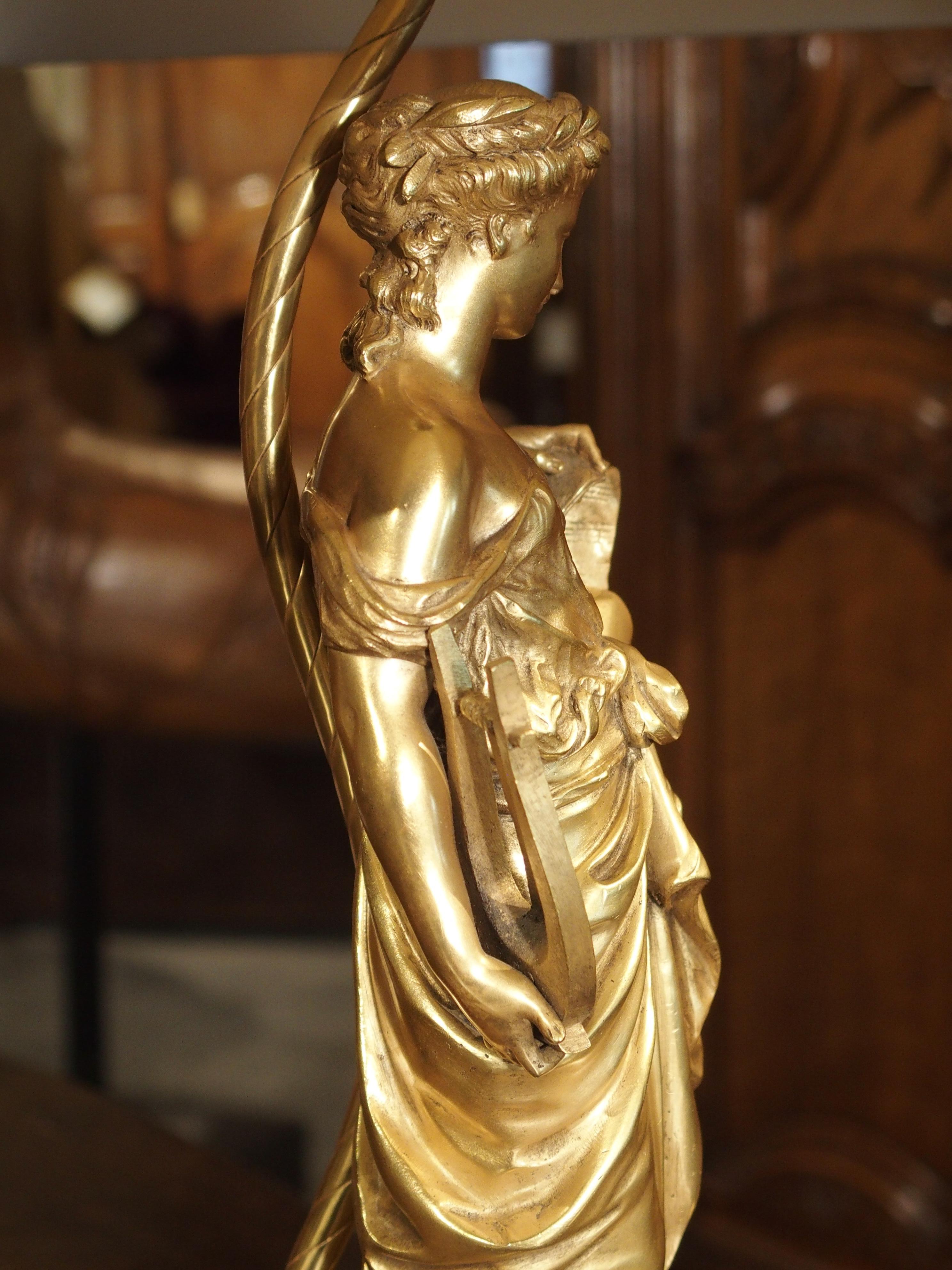 Hand-Carved Antique French Gilt Bronze Table Lamp, Signed Moreau, Late 19th Century For Sale