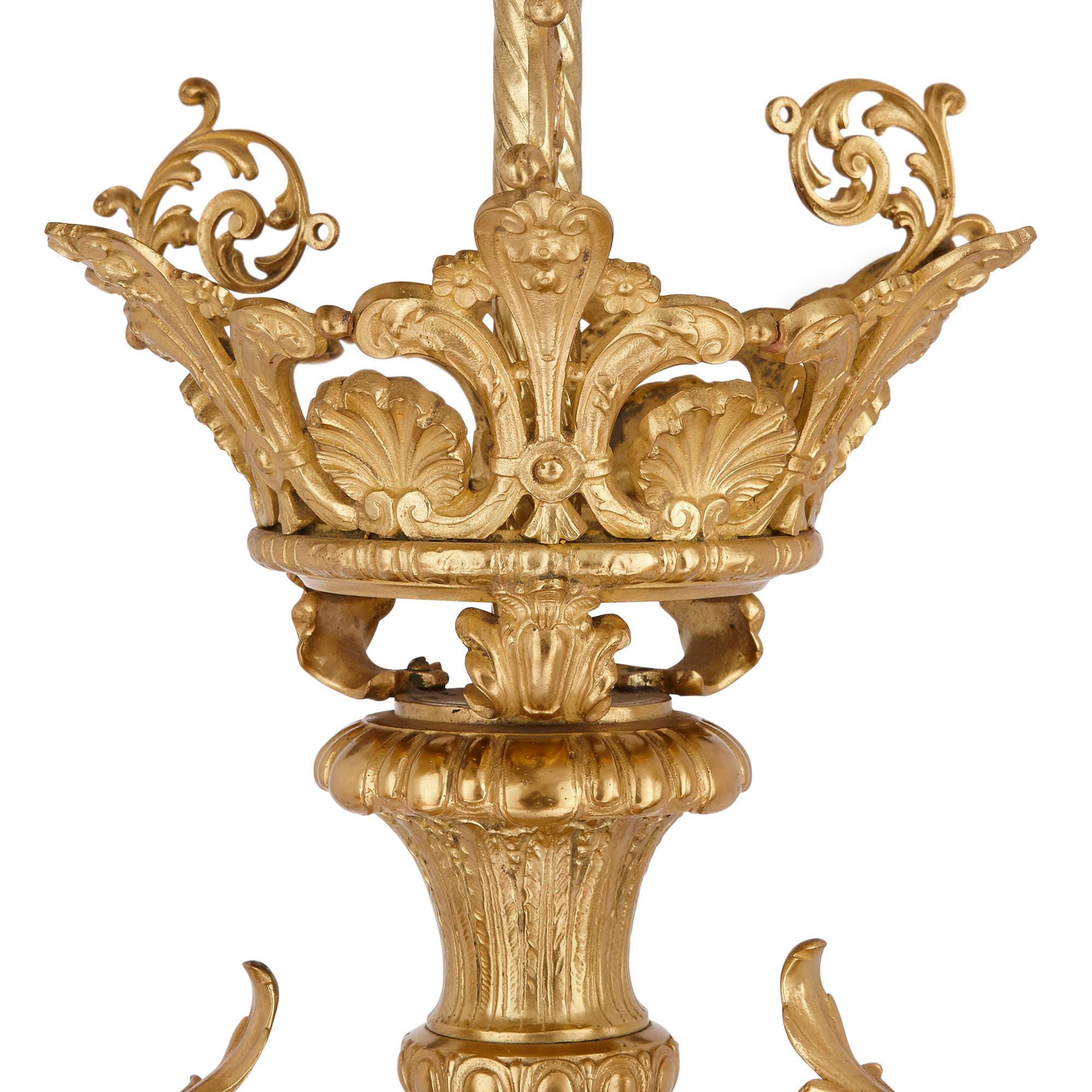 19th Century Antique French Gilt Bronze Three-Branch Chandelier For Sale