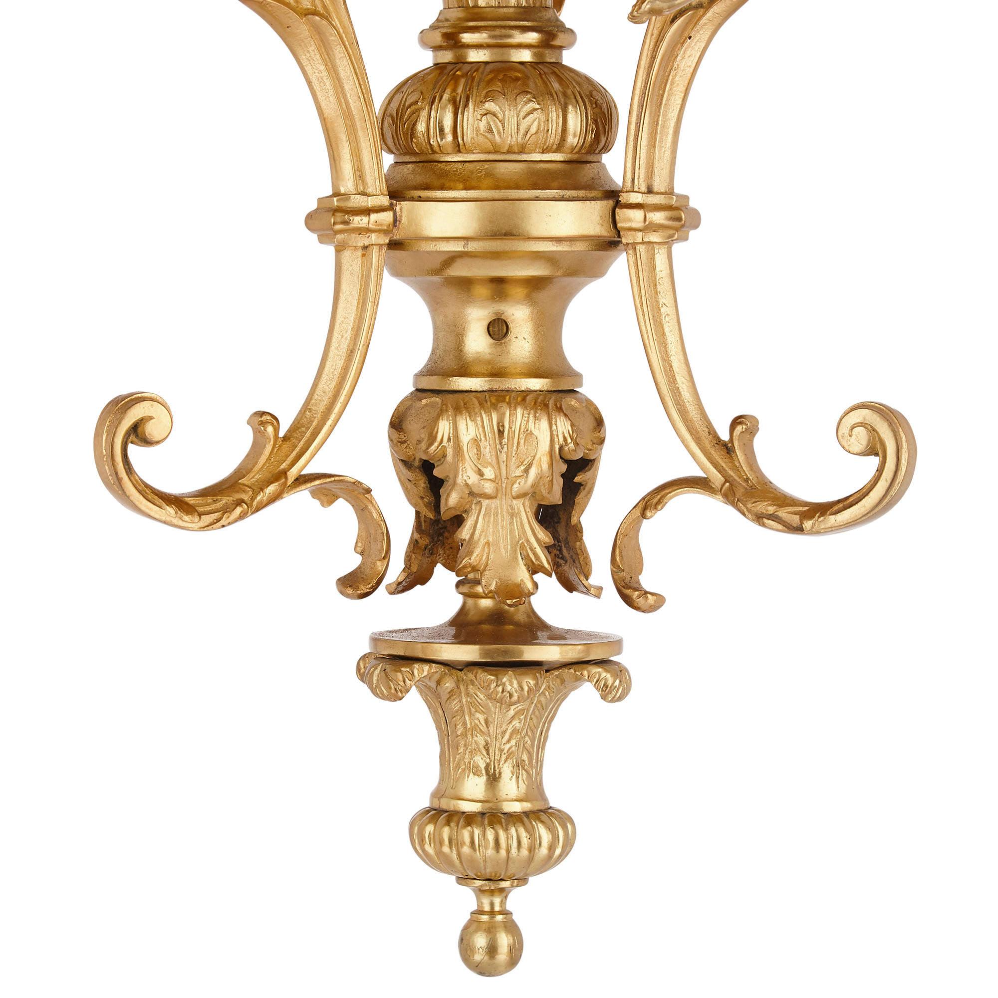 Ormolu Antique French Gilt Bronze Three-Branch Chandelier For Sale