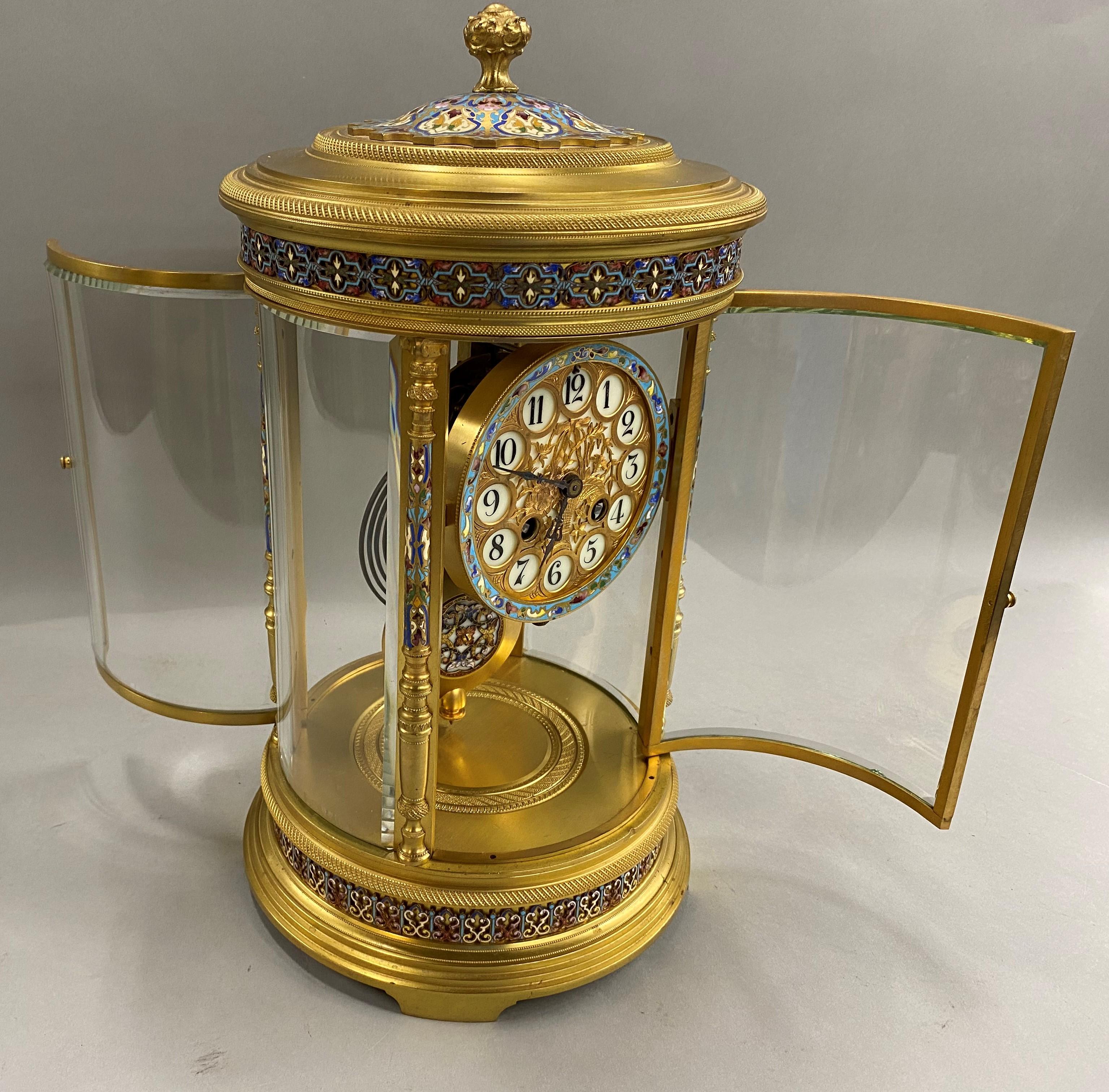 Antique French Gilt Champlevé Table or Mantel Clock with Original Pendulum 6