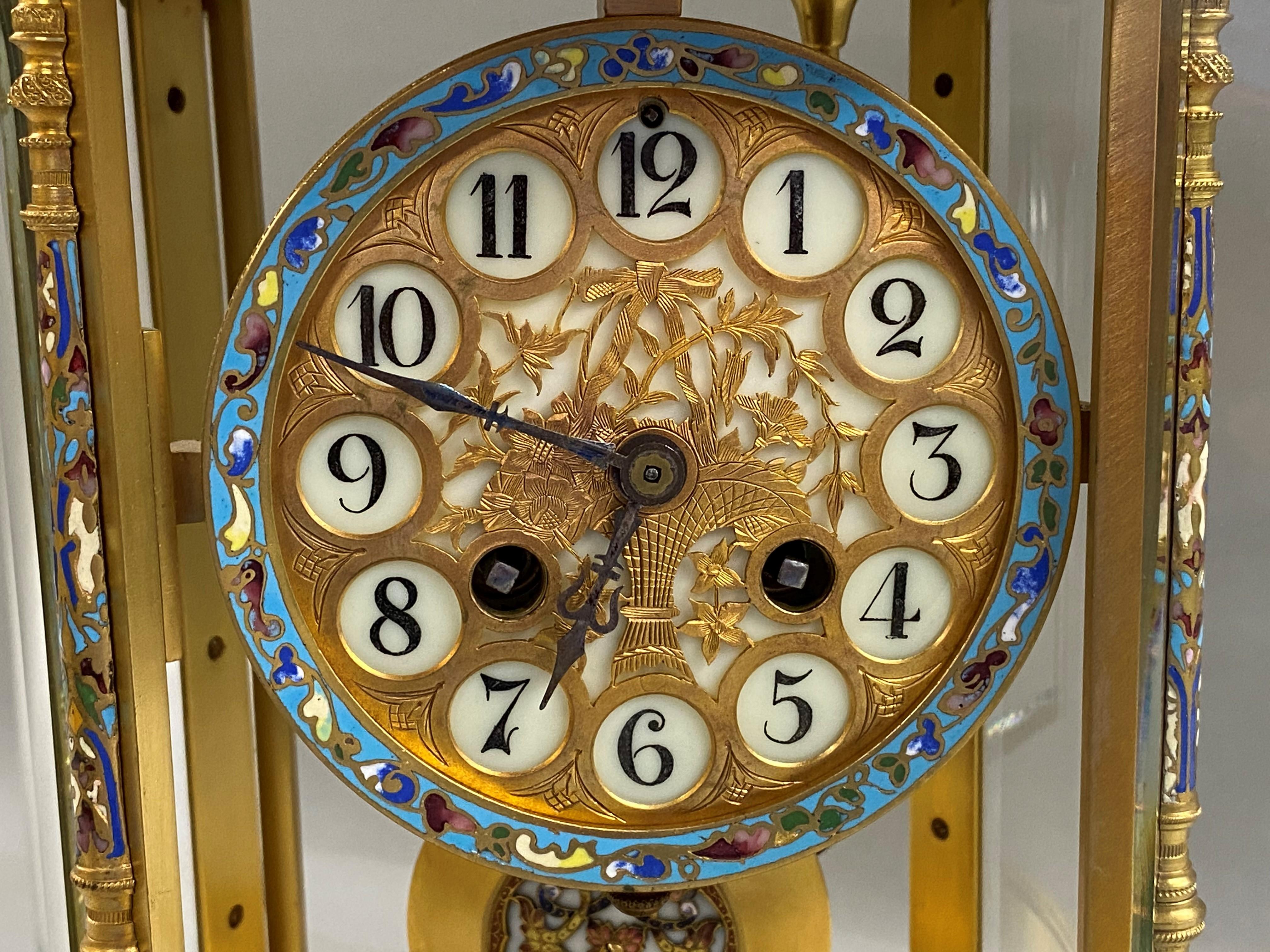 Antique French Gilt Champlevé Table or Mantel Clock with Original Pendulum 7