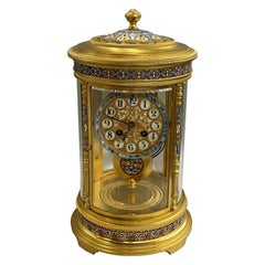 Antique French Gilt Champlevé Table or Mantel Clock with Original Pendulum