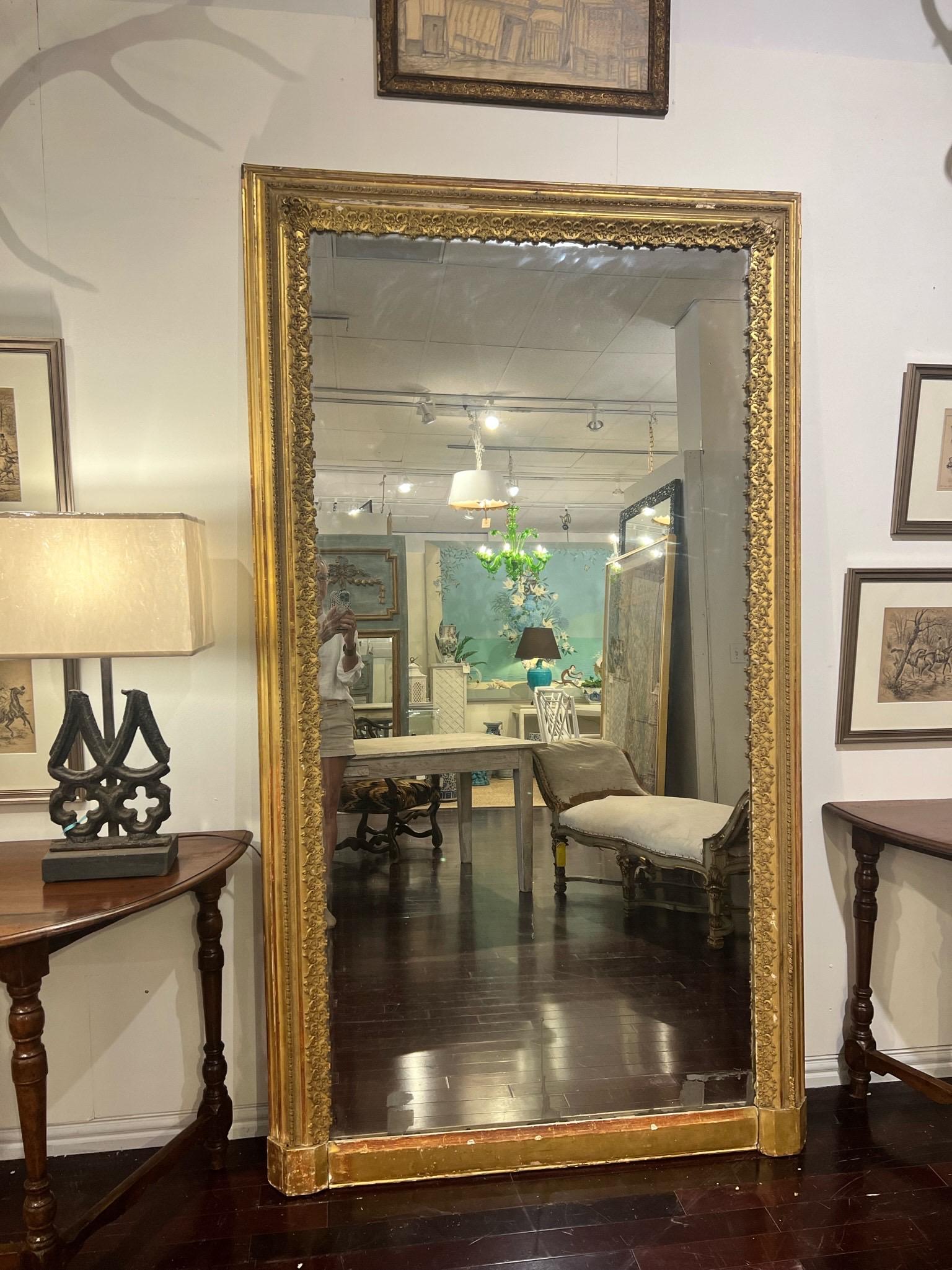 Antique French Gilt Floor Mirror with Original Glass For Sale 4