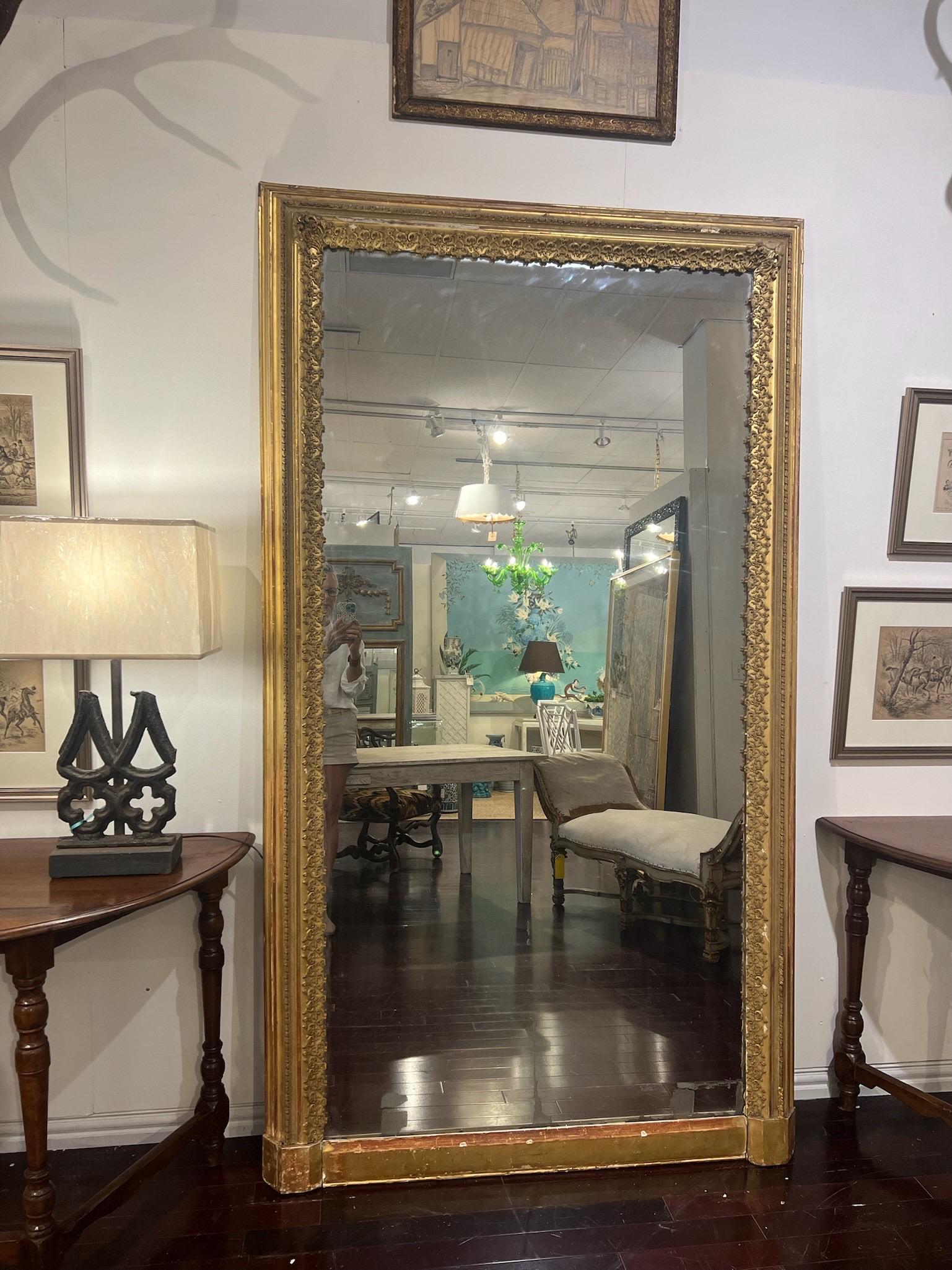 Antique French Gilt Floor Mirror with Original Glass For Sale 3