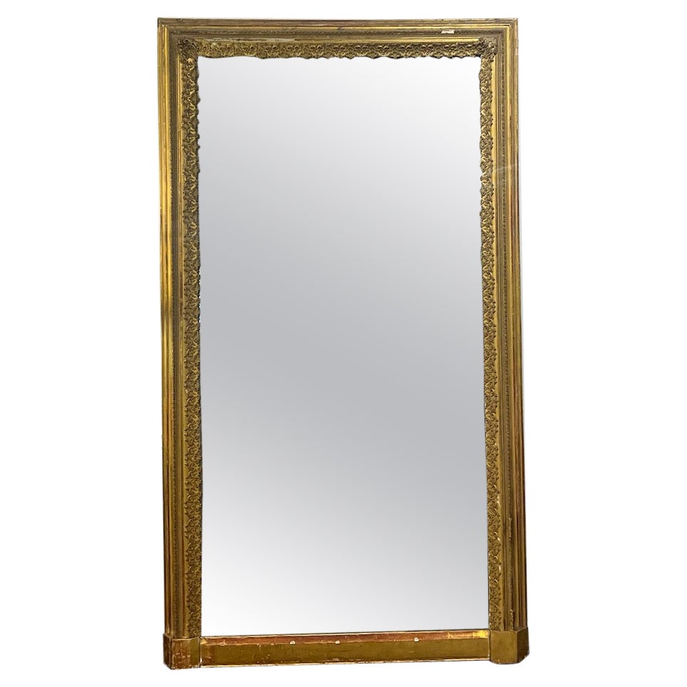 Antique French Gilt Floor Mirror with Original Glass For Sale