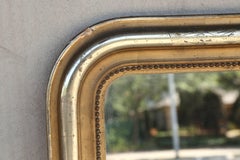 Antique French Gilt Frame Louis Philippe Mirror with Beading and Leaf Detail