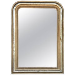 Antique French Gilt Frame Louis Philippe Mirror with Beading and Leaf Detail