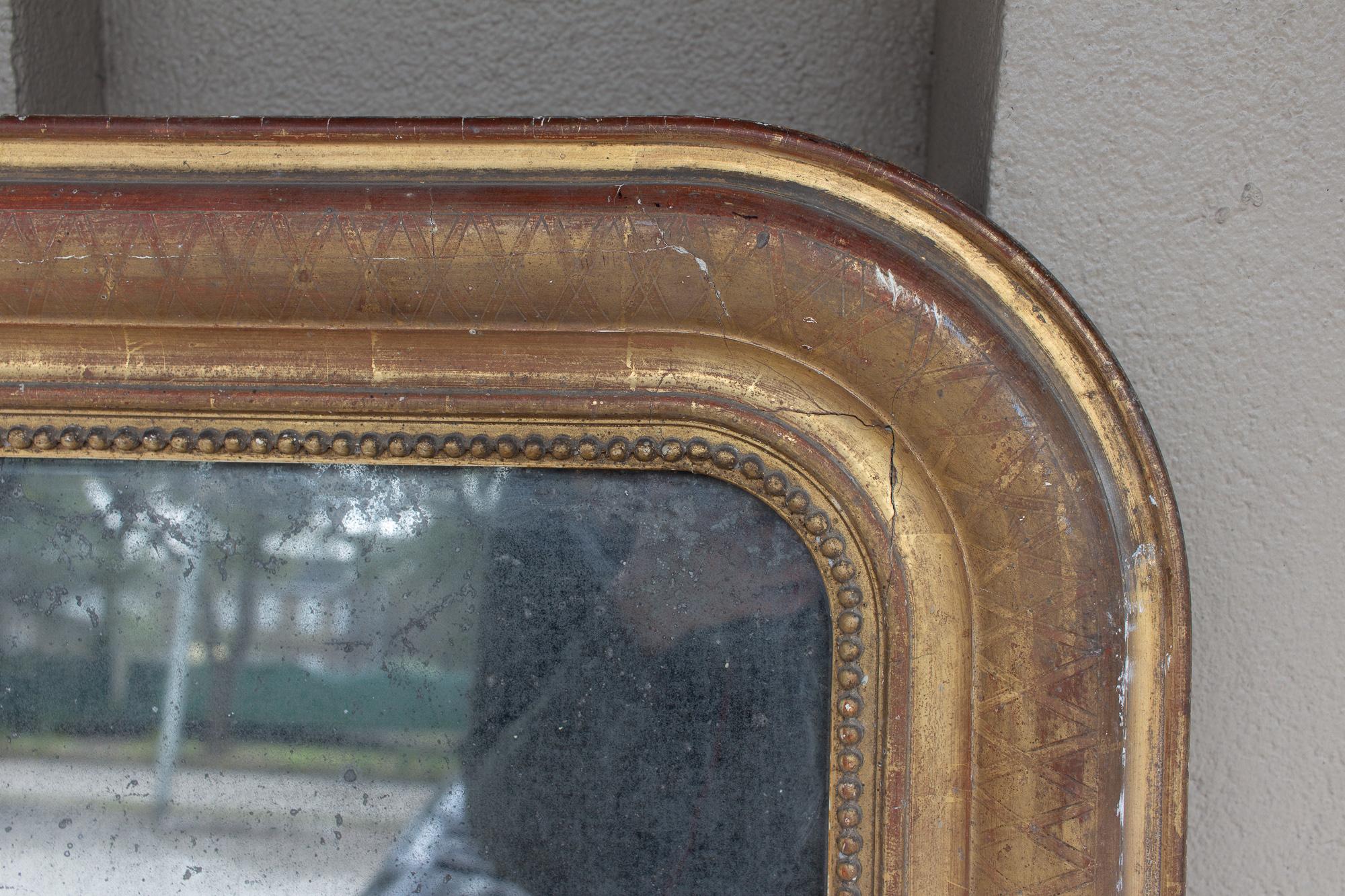 Antique French Gilt Frame Louis Philippe Mirror with Stormy Glass 6