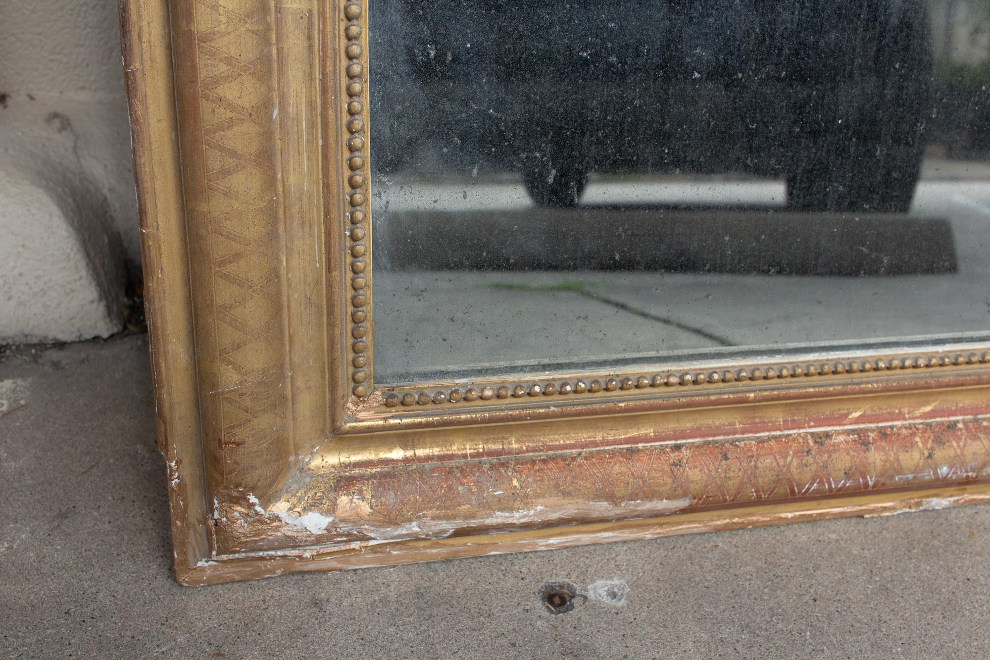 Antique French Gilt Frame Louis Philippe Mirror with Stormy Glass 4