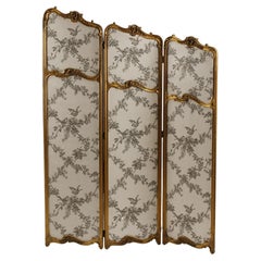 Antique French Gilt Frame Three-Panel Folding Screen