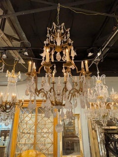 Antique French Gilt Iron and Rock Crystal Chandelier
