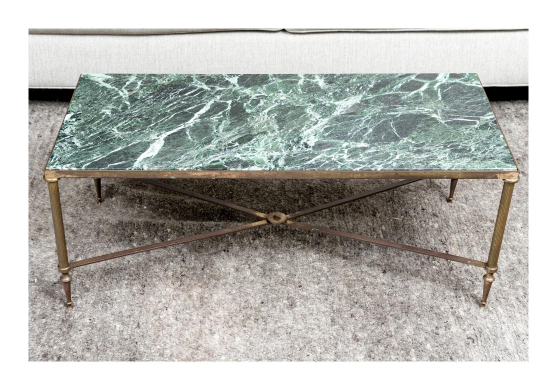 Antique French Gilt Iron Coffee Table With Verdigis  Marble Top, Circa 1920 For Sale 5