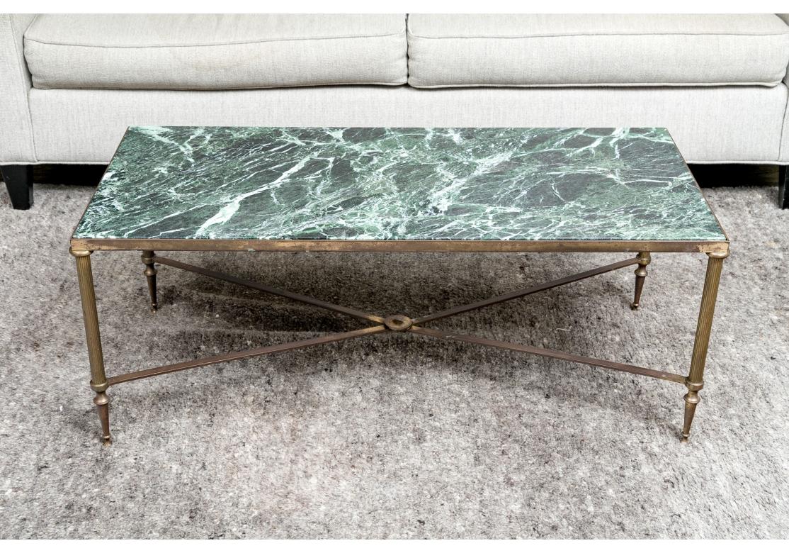 Hollywood Regency Antique French Gilt Iron Coffee Table With Verdigis  Marble Top, Circa 1920 For Sale