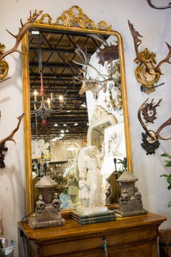 Antique French Gilt Louis Philippe Floor Mirror with Carved Bow