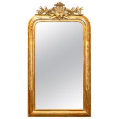 Antique French Gilt Louis Philippe Mirror with Ornate Cartouche and Floral Frame