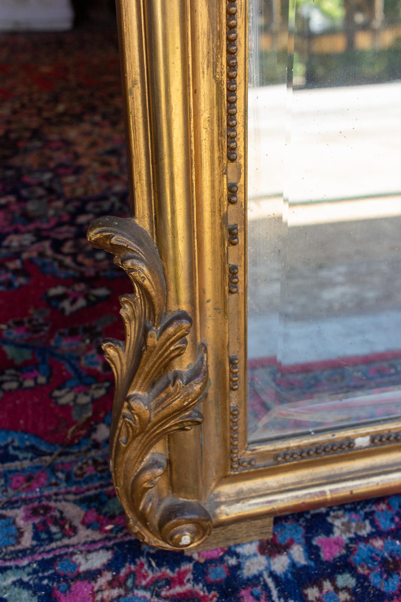Antique French Gilt Louis XV Style Trumeau Mirror with Plaster Panel 4
