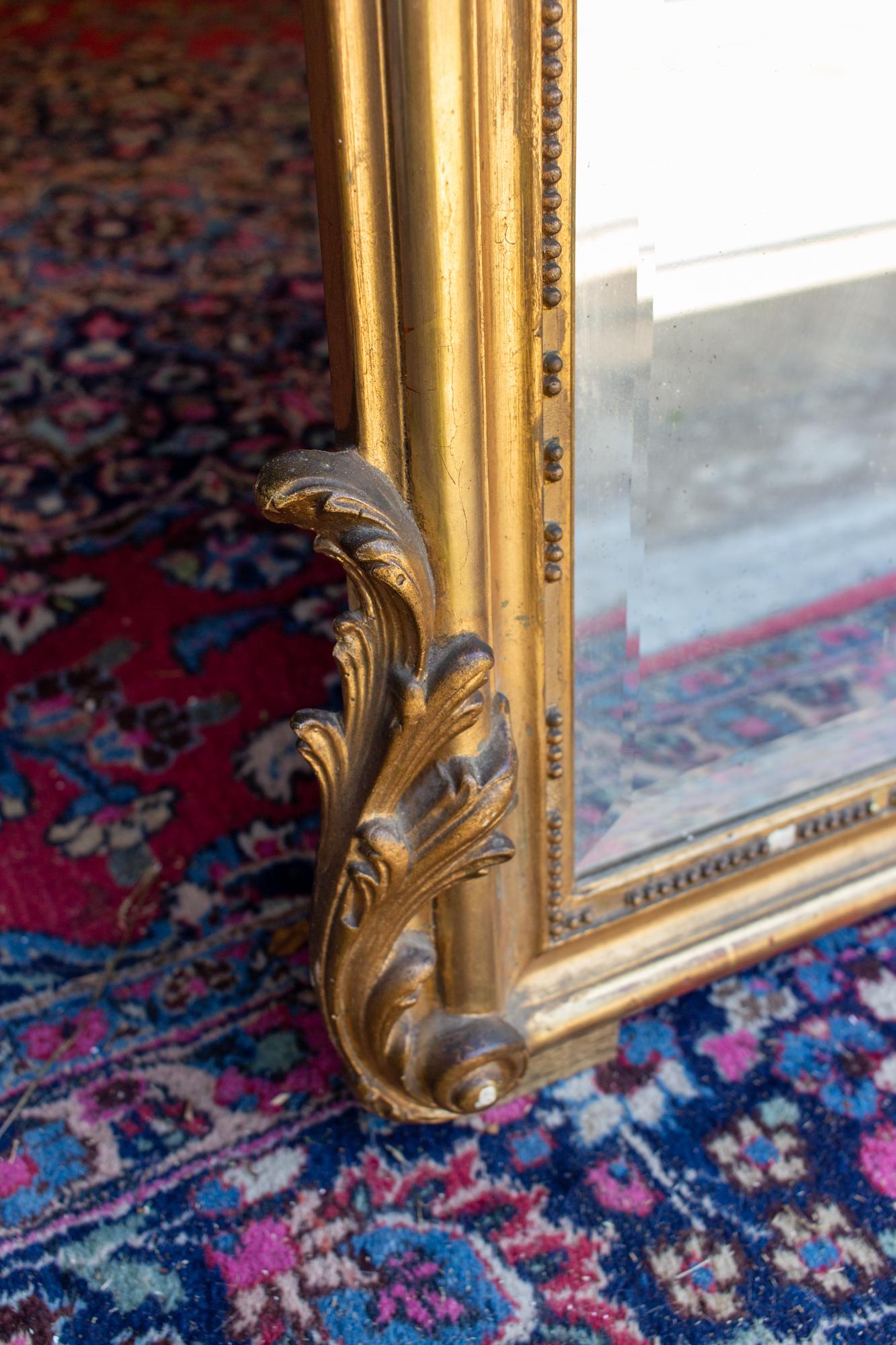 Antique French Gilt Louis XV Style Trumeau Mirror with Plaster Panel 5