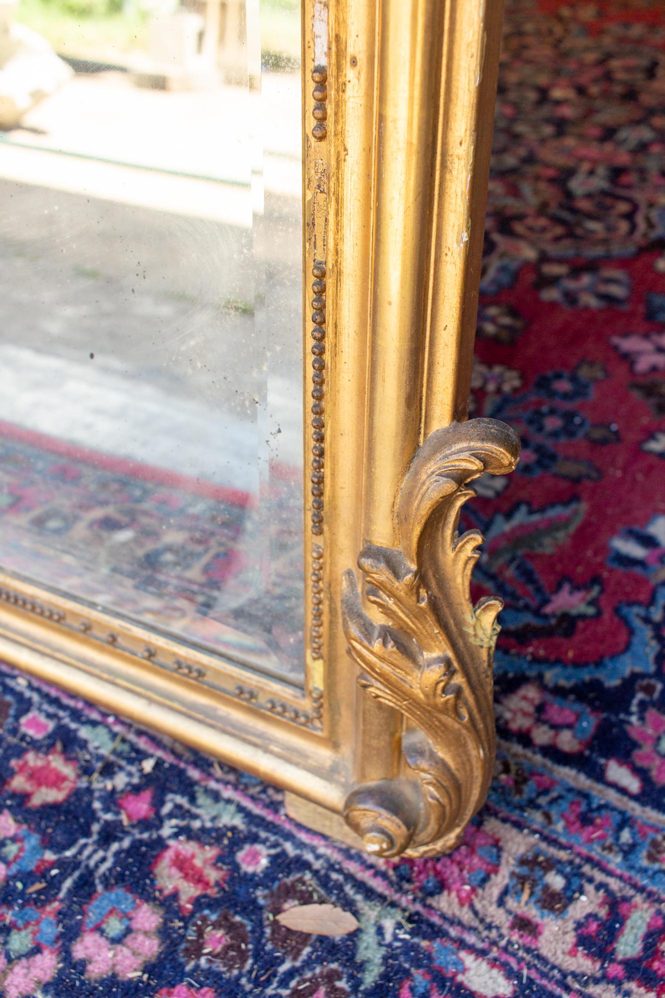 Antique French Gilt Louis XV Style Trumeau Mirror with Plaster Panel 6