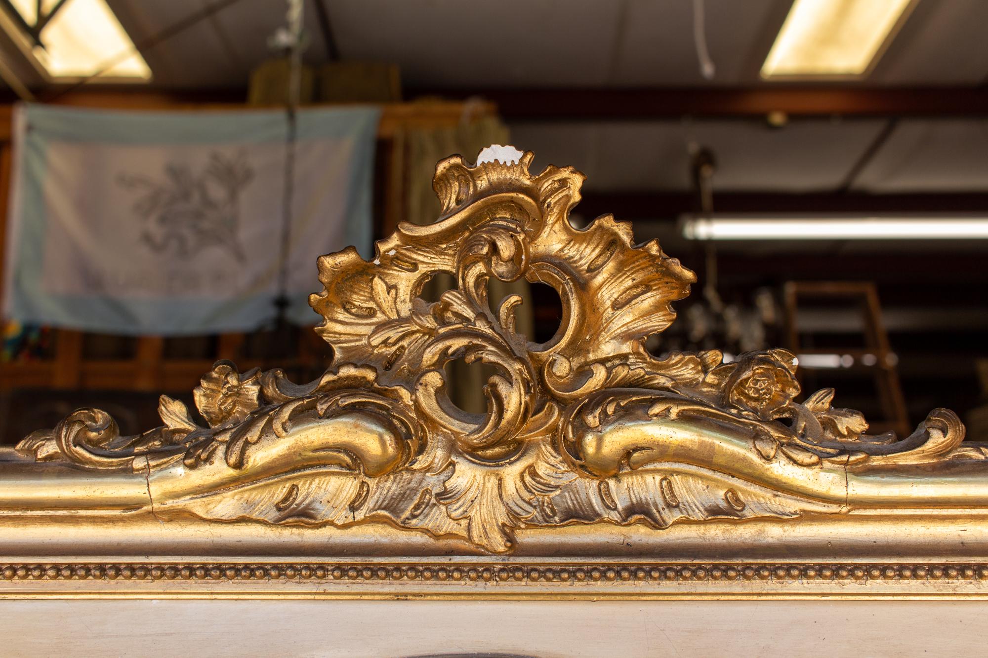 18th Century Antique French Gilt Louis XV Style Trumeau Mirror with Plaster Panel