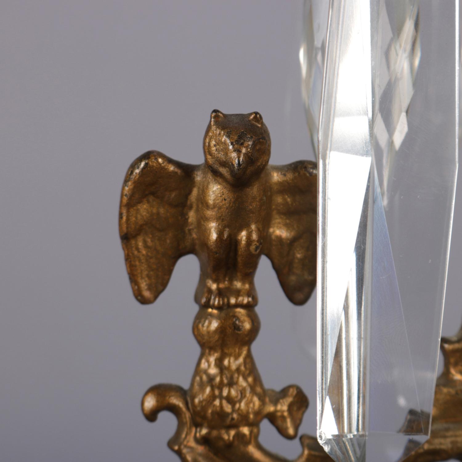 Antique French Gilt Metal and Crystal Figural Three-Light Girandole Candelabra 5