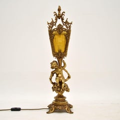 Antique French Gilt Metal and Glass Cherub Table Lamp