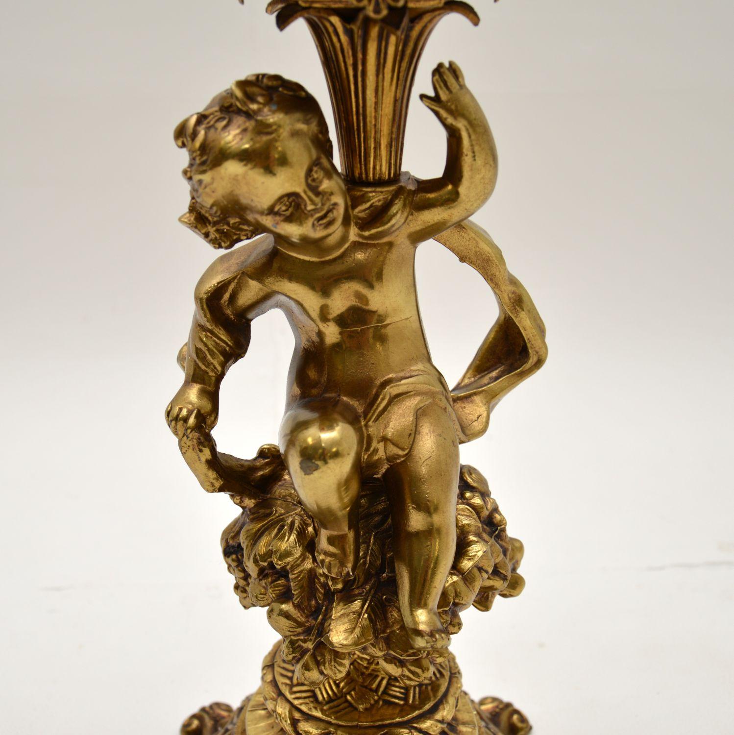 Louis XV Antique French Gilt Metal and Glass Cherub Table Lamp