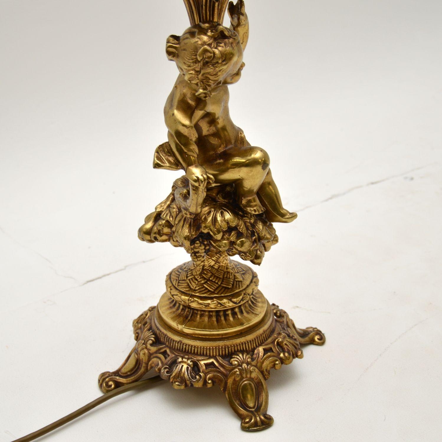 20th Century Antique French Gilt Metal and Glass Cherub Table Lamp