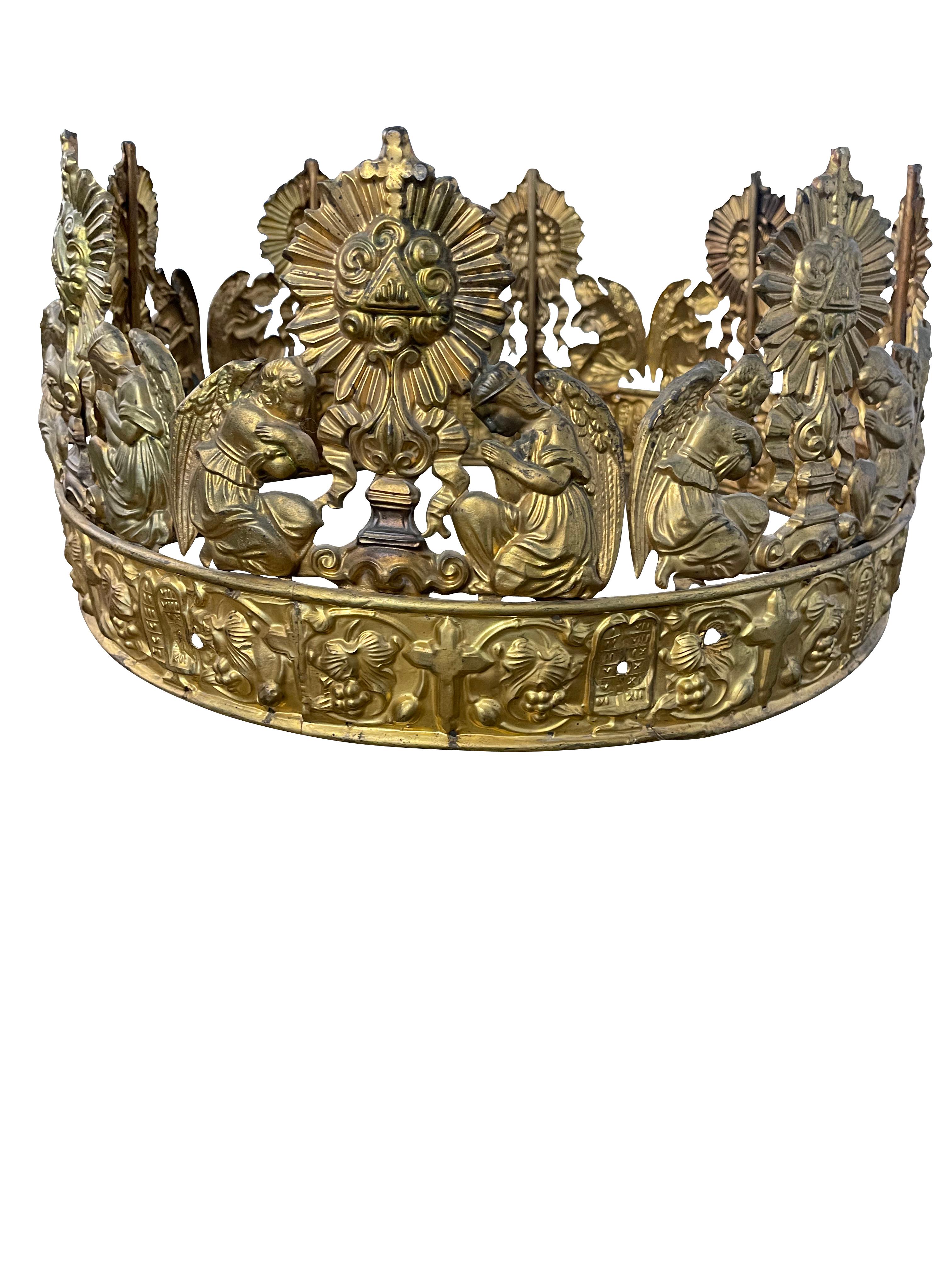 Hand-Crafted Antique French Gilt Metal Baptismal Church Crown