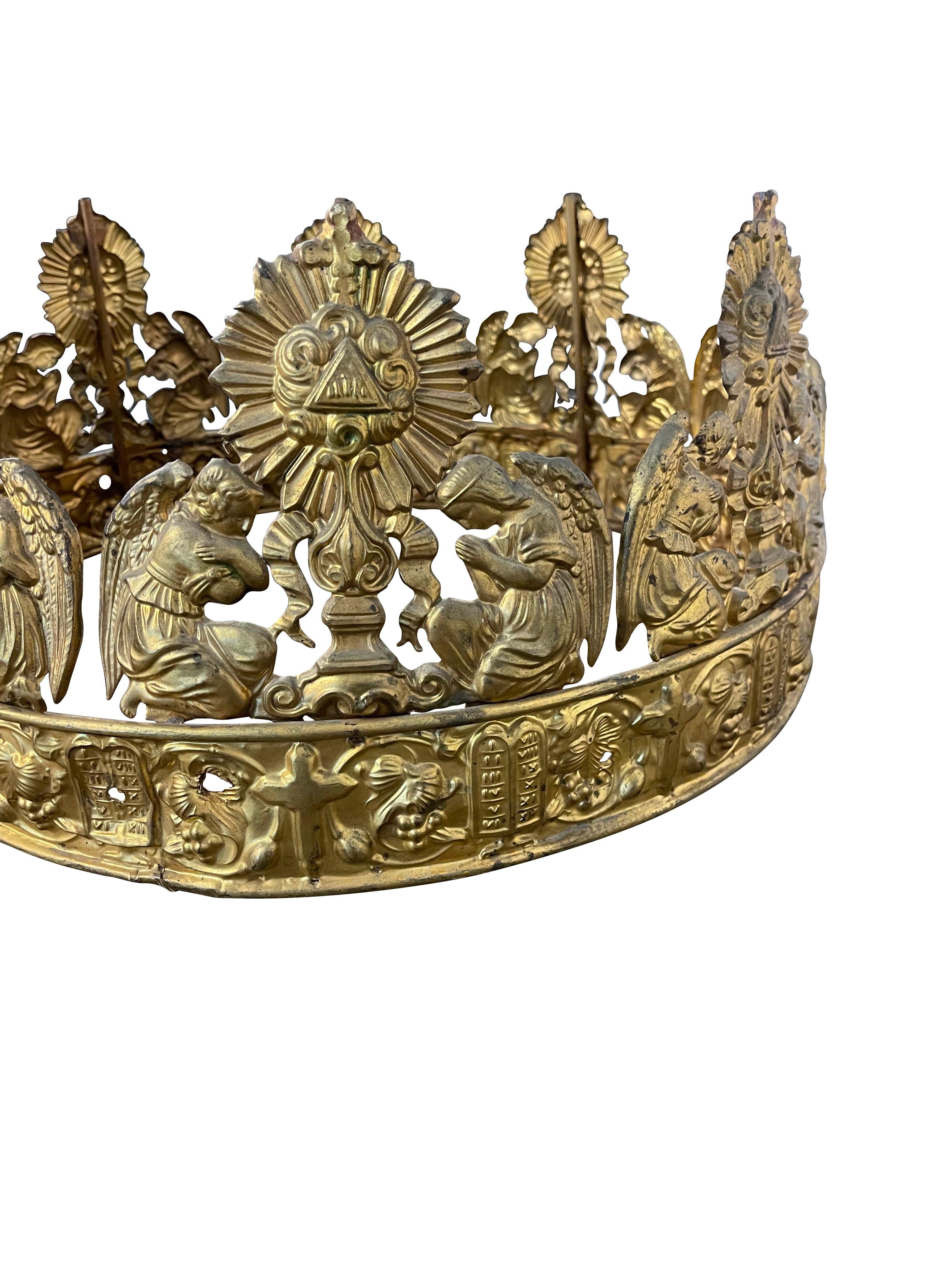 Antique French Gilt Metal Baptismal Church Crown In Good Condition In Essex, MA