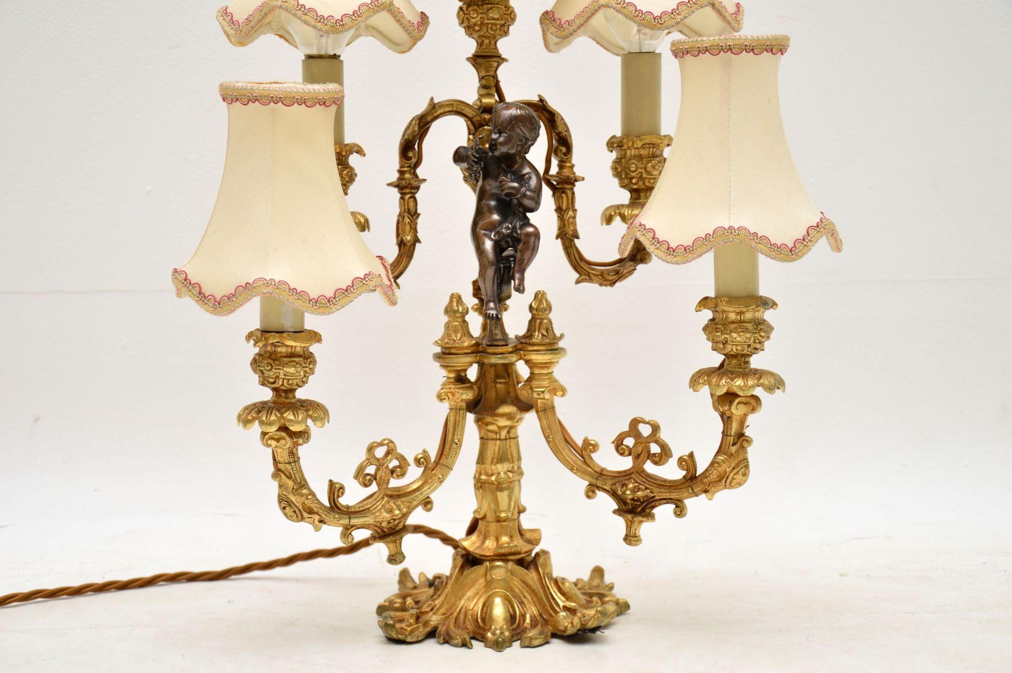 20th Century Antique French Gilt Metal Candelabra Table Lamp