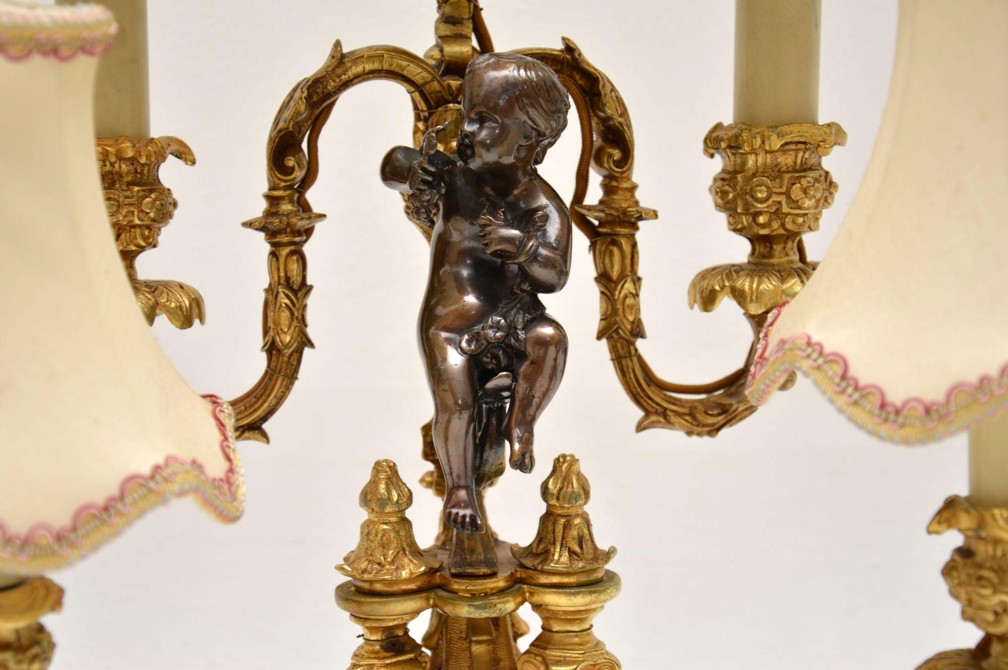 Antique French Gilt Metal Candelabra Table Lamp In Good Condition In London, GB