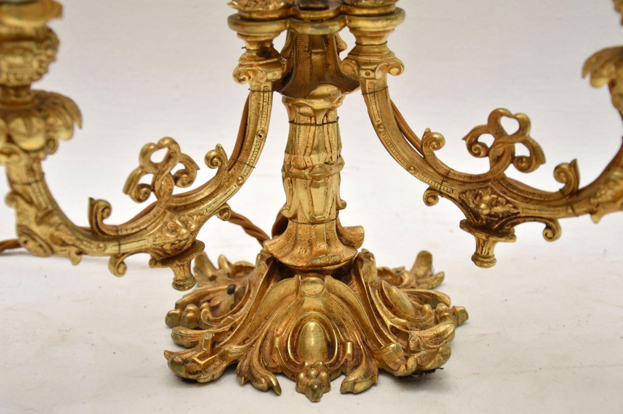 Antique French Gilt Metal Candelabra Table Lamp 2