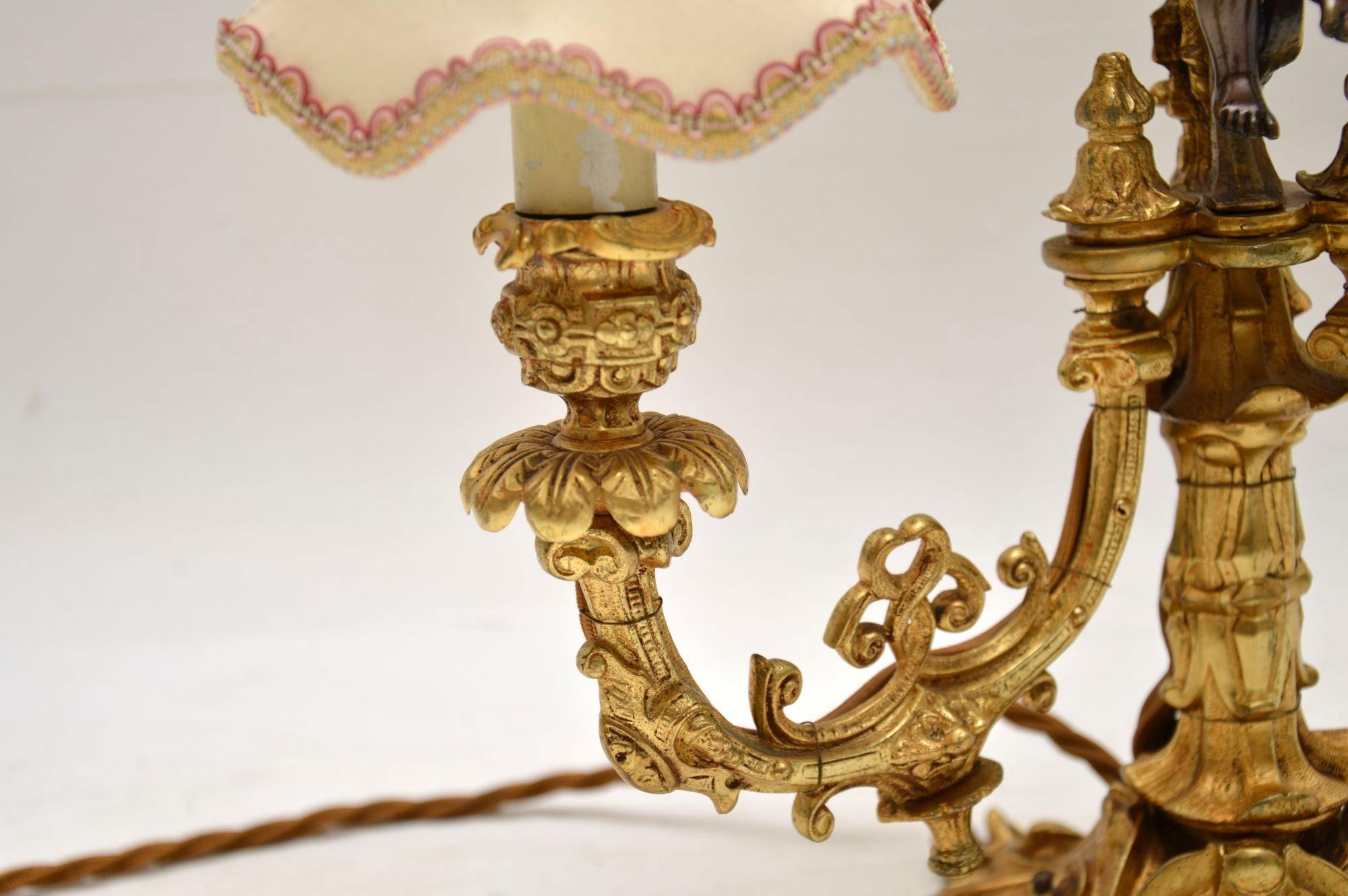 Bronze Antique French Gilt Metal Candelabra Table Lamp