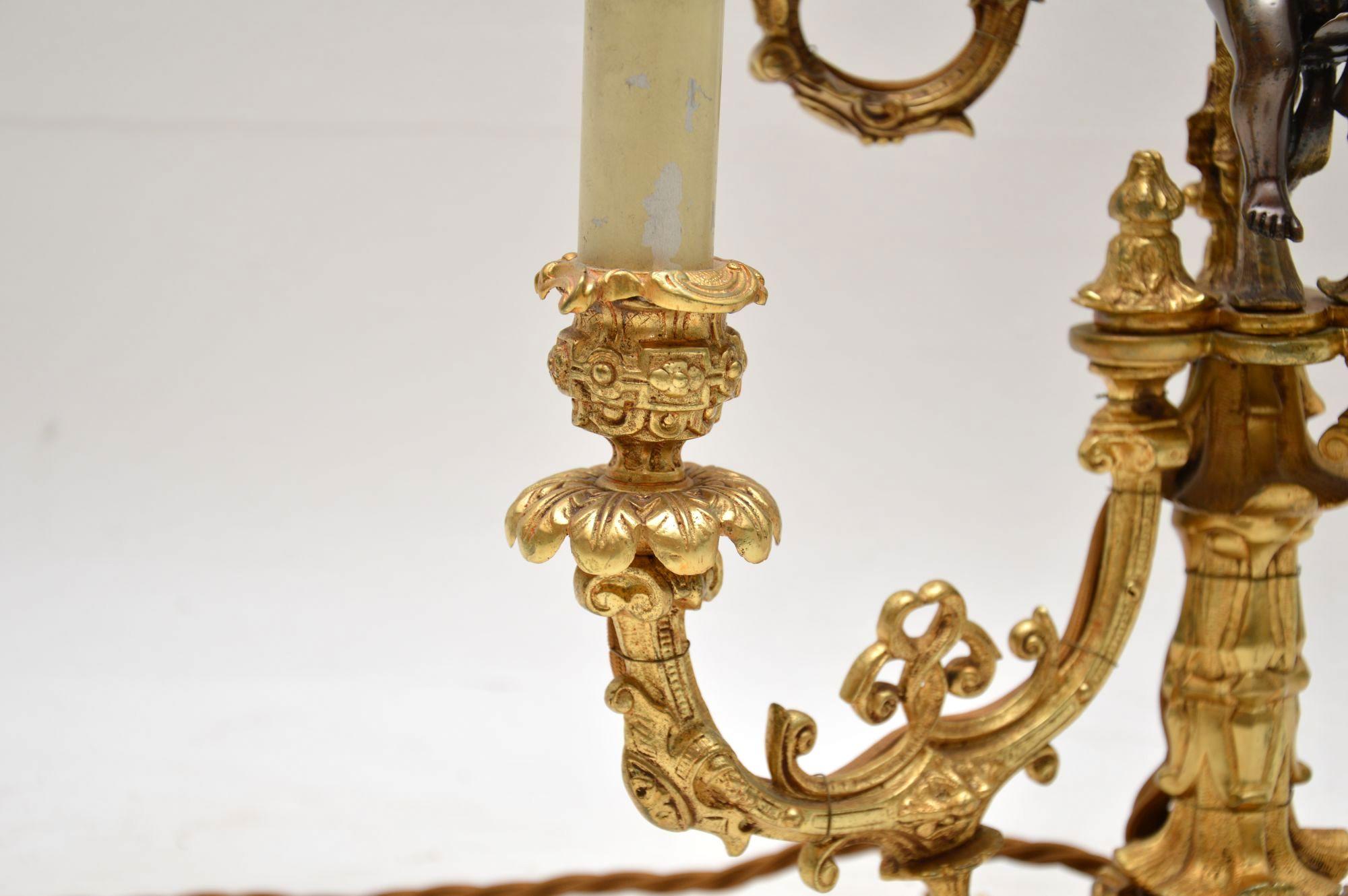 Antique French Gilt Metal Candelabra Table Lamp 1