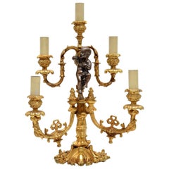 Vintage French Gilt Metal Candelabra Table Lamp