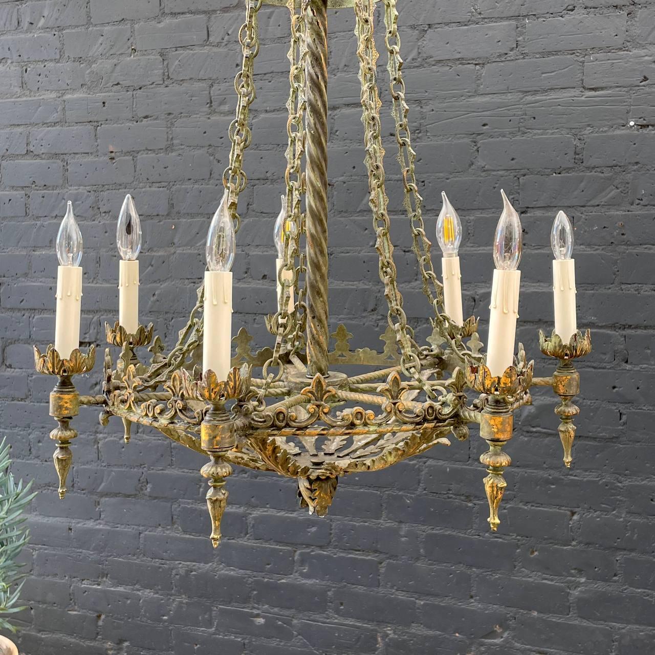 Antique French Gilt Metal Chandelier In Good Condition For Sale In Los Angeles, CA