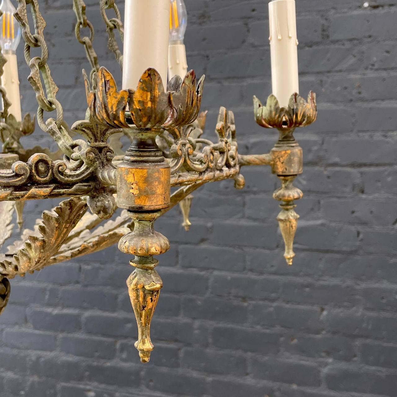 Mid-20th Century Antique French Gilt Metal Chandelier For Sale