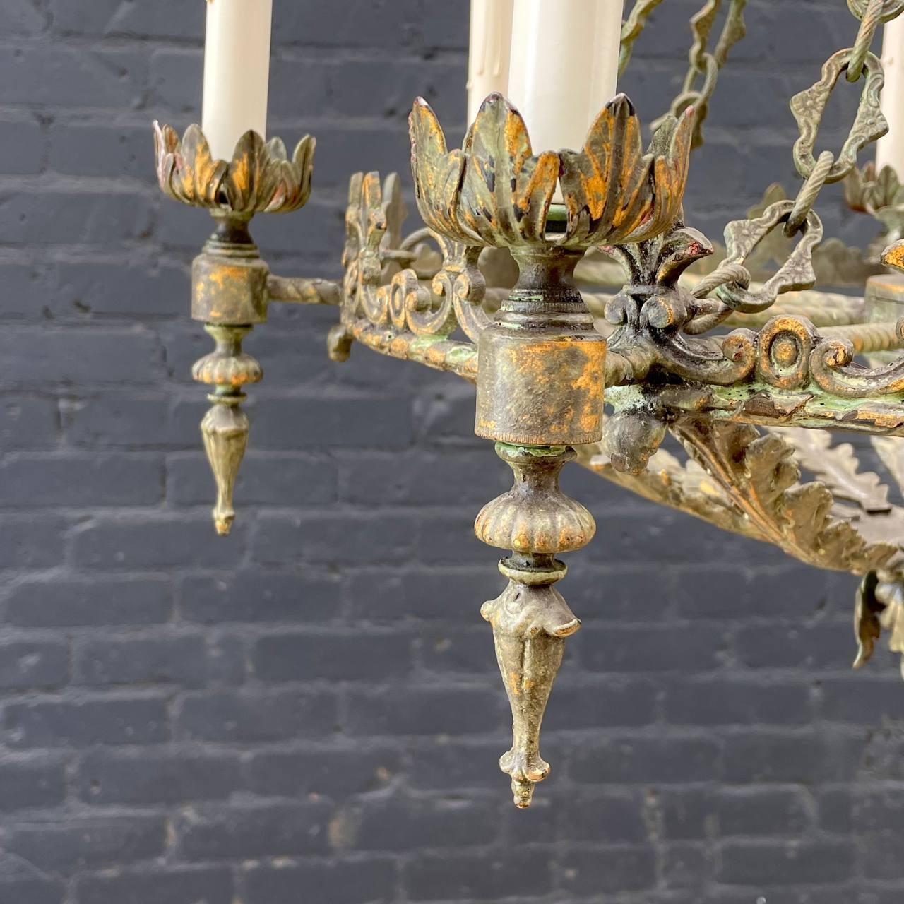 Antique French Gilt Metal Chandelier For Sale 3