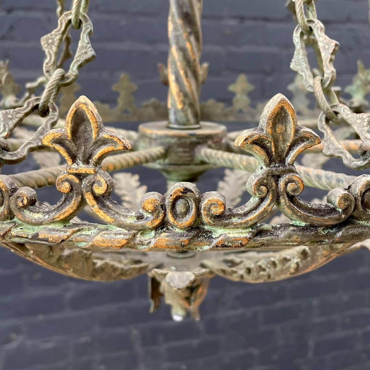 Antique French Gilt Metal Chandelier For Sale 4