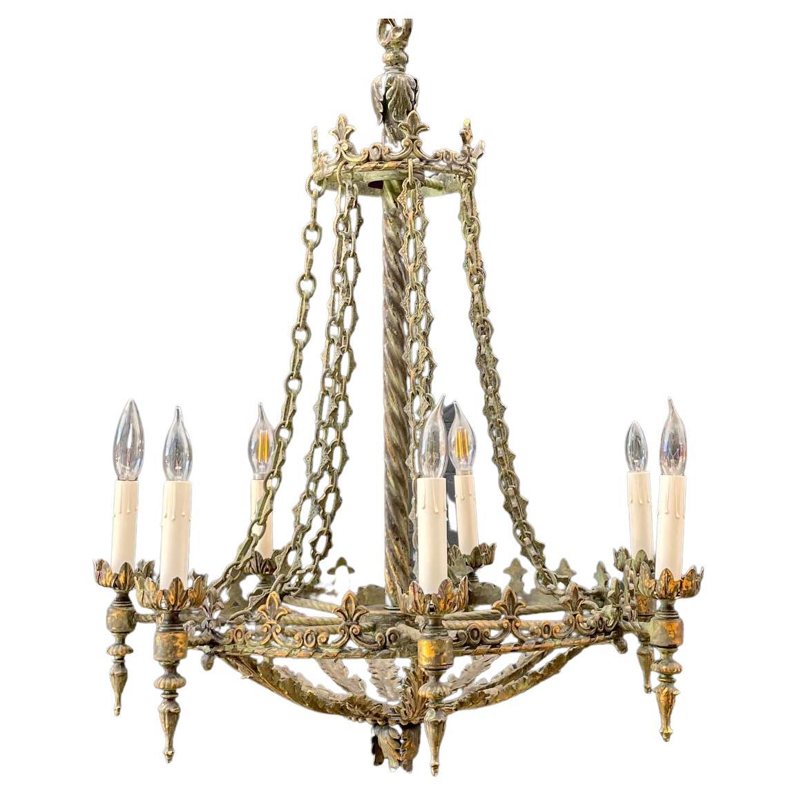 Antique French Gilt Metal Chandelier For Sale