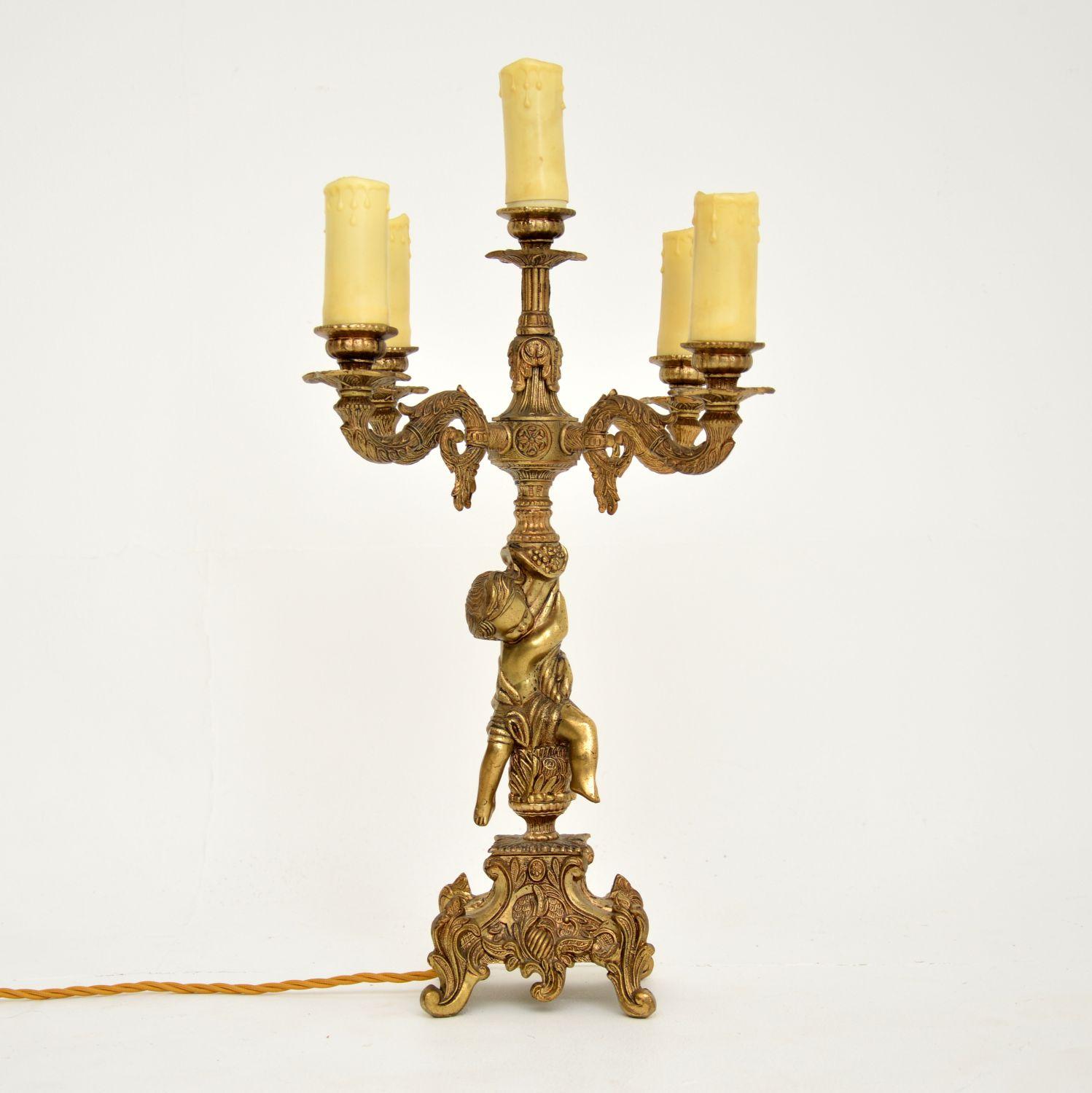 Louis XV Antique French Gilt Metal Cherub Lamp