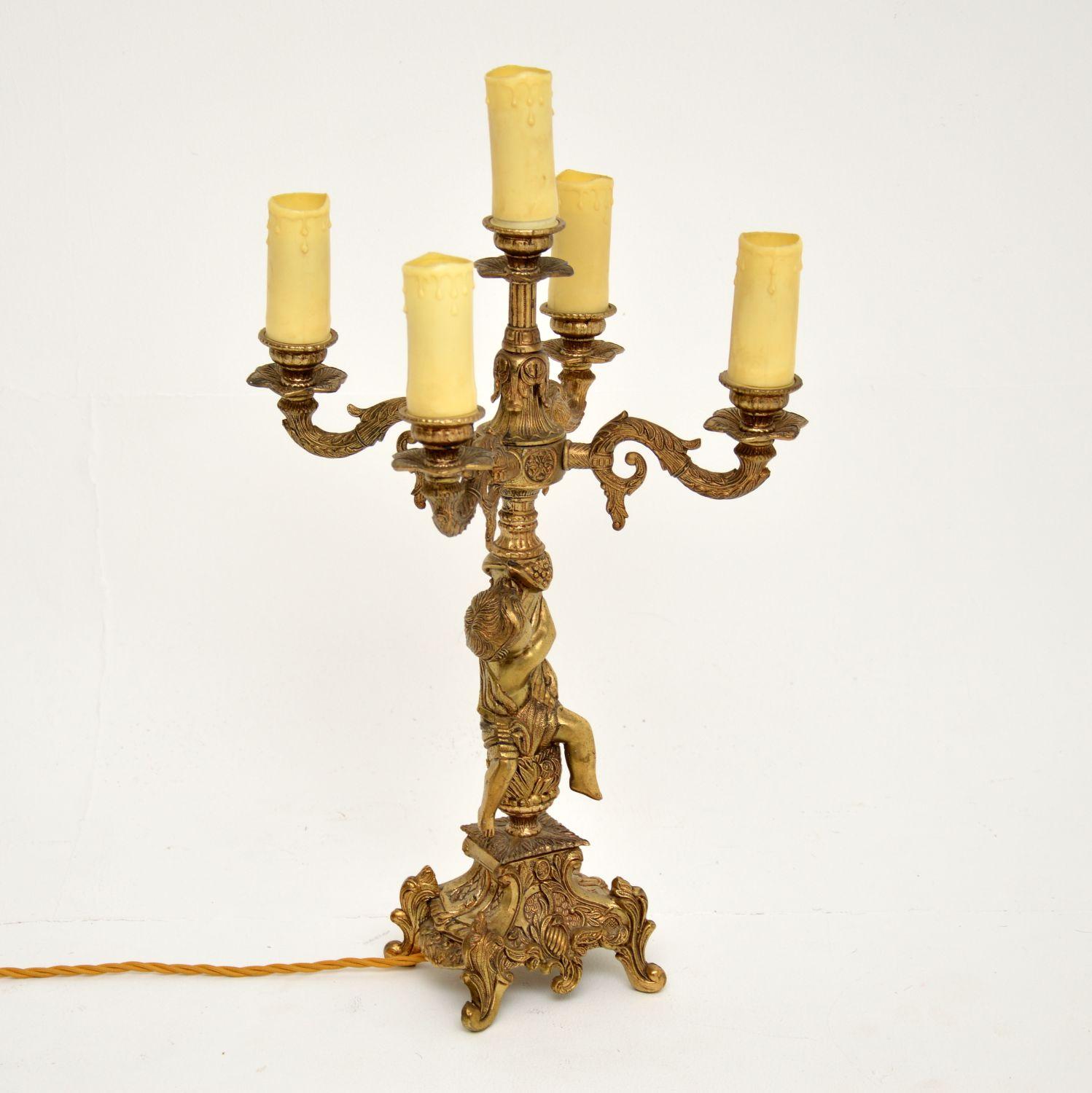 Antique French Gilt Metal Cherub Lamp 3