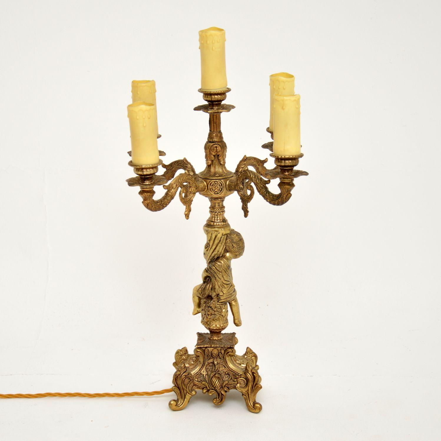Antique French Gilt Metal Cherub Lamp 4