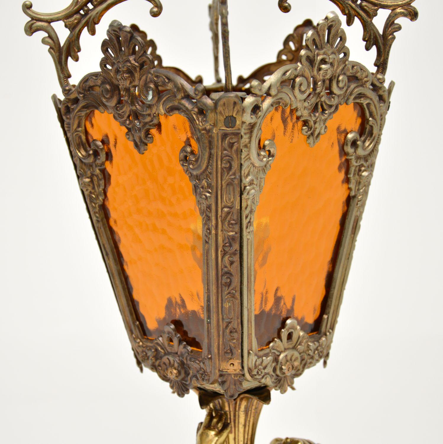 Brass Antique French Gilt Metal & Glass Cherub Lamp